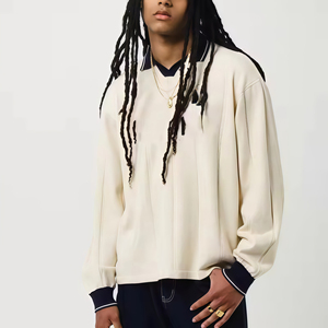 เสื้อสเวตเตอร์รักบี้ผ้าแจ็คการ์ดปักโลโก้ได้ตามต้องการสำหรับผู้ชายเสื้อโปโลถักลายทางแบบลำลอง - Product Image 5