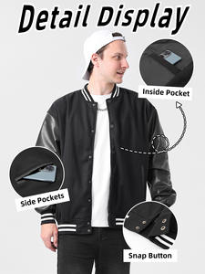 Men's Retro College Style All-Season Varsity Jacket PU Leather Embroidered Stitching Loose Fit CollegeBaseballjacket for men - Product Image 3