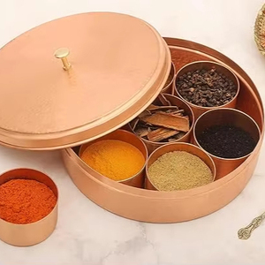Boîte Masala en laiton et cuivre avec couvercle en métal Boîte à épices à pain Bocal Meilleurs contenants à épices en laiton Boîtes personnalisées à bas prix - Product Image 1