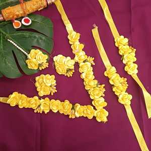 Conjunto de joyería india para mujer collar de hilo nupcial conjunto de joyería Haldi Floral joyería hecha a mano fabricante indio joyería - Product Image 2