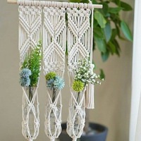 Suspension murale décorative bohème en macramé en tissu doux pour plantes, taille et couleur personnalisables, fabriqué au Vietnam