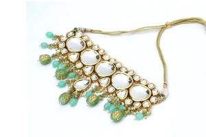 <b>Indian</b> Manufacturer's Kundan Choker Necklace Multi-Color Mother Pearl Gold Plating Custom Shape Stainless Steel Weddings Gift - Product Image 2