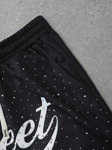 Vintage Acid Washed Loose Fit Jogger Sweatpants Men Custom Screen Print Cotton French Terry Rhinestone Baggy Straight Sweatpants - Product Image 5