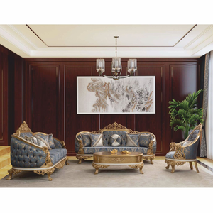 Antique Baroque Style Gilded Wood Frame Armchair Premium Blue Damask Upholstered Palace Throne <b>Chair</b> - Product Image 5