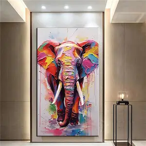 100% Hand Painted oil painting Street Graffiti Colorful Wild Animal Modern Abstract Picture elephant wall painting on canvas