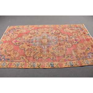 Rug, 4.1x7.3 ft Turkish Rug, <b>Red</b> Floral Rug <b>Wool</b> - Product Image 2