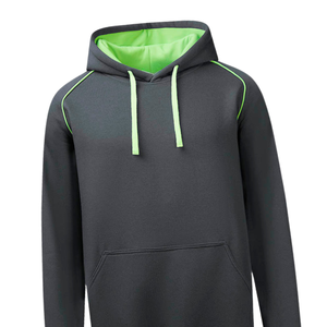 Sweat-shirt à capuche en molleton de coton gris foncé avec doublure vert fluo, vêtement de sport décontracté, sweat-shirt uni sans motif - Product Image 5