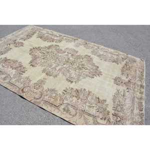 Tapis turc vintage de grande surface 6 'X 9' Beige Marron Style classique abstrait Patchwork Rectangle Couloir Laine Latex Tapis de chambre - Product Image 4