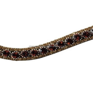 Exclusif fait à la main à 3 rangées de cristaux dorés et bruns Bling Black English Leather Horse Brow Band dans toutes les tailles et couleurs personnalisées - Product Image 6