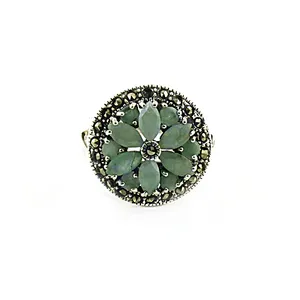 Anillo de cóctel romántico vintage con flor para mujer de Art Palace, plata 925 con pavé de jade, para uso diario, regalo - Product Image 2