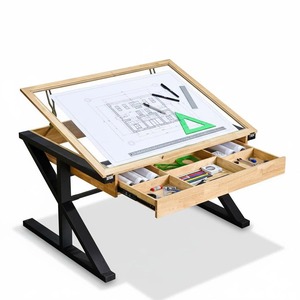 Minimalist Architectural Drawing <b>Table</b> 130x100cm Rubber Wood with Z-Shaped <b>Legs</b> Assembly Required-DD68010 - Product Image 1