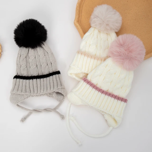 Nuevos gorros de punto de invierno para bebé, niño y niña, gorro con orejeras negro Beige, turbante de color caramelo supersuave, gorro de bola de Color sólido, Otoño Invierno - Product Image 3