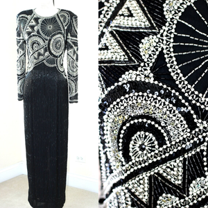 Vestido de tul con cuentas blanco y negro Formal floral adornado para la noche de graduación Reunión familiar y fiestas de cóctel - Product Image 5