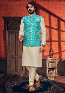 Haute qualité inde hommes taille libre ethnique soie Kurta pyjama veste fête de mariage porter Maruti Collection de mode - Product Image 2