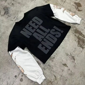 Sweat-shirts personnalisés à impression sérigraphique, effet délavé, coupe courte, manches double couche, uniques, pour hommes, en tissu épais, col rond, décontractés - Product Image 5