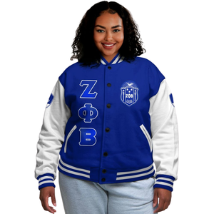 Zeta Phi Beta 1920 Sorority Letterman Chaqueta Azul Blanco ZPB Greek Life Varsity Chenille Patch Founders Day Apparel - Product Image 1