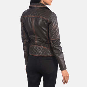 Carolyn Waterproof Vintage Brown Biker <b>Jacket</b> XL <b>Quilted</b> Woven Denim Canvas Stand Zipper Goatskin Sheep <b>Pattern</b> Button Printed - Product Image 4