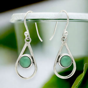 Precio al por mayor de alta calidad, Plata de Ley 925, piedra preciosa de ónix verde Natural, Pendientes colgantes de forma redonda, joyería hecha a mano India - Product Image 2