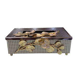 Porte-boîte à mouchoirs en métal de haute qualité avec distributeur de mouchoirs de table décoratif au design floral doré pour la maison et le bureau au meilleur prix - Product Image 1