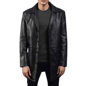 Manteau long en cuir véritable sur mesure pour hommes et femmes, col montant, cuir de vache, logo frontal, respirant, coupe-vent, veste d'automne - Product Image 1
