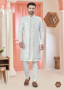 Traje Formal Indo Occidental para Hombre, Especial para Bodas, con Bordado de Hilo de Espejo y Lentejuelas, 100% Seda - Product Image 2