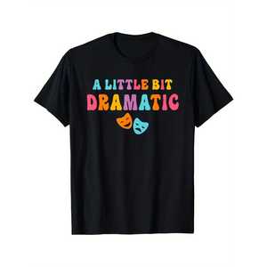 เสื้อยืดของขวัญสำหรับผู้ชายลาย Little Bit Dramatic Drama Club Theatre คอกลม แขนสั้น สีดำ ดีไซน์หน้ากากหลากสี - Product Image 1