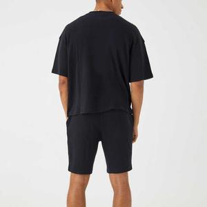 ชุดสูทผ้าฝ้ายสองชิ้นชุดวอร์มเสื้อวอร์มลำลองสำหรับผู้ชายชุดผ้าฝ้าย100% โอเวอร์ไซส์แขนสั้นออกแบบโลโก้ได้ตามต้องการ - Product Image 4