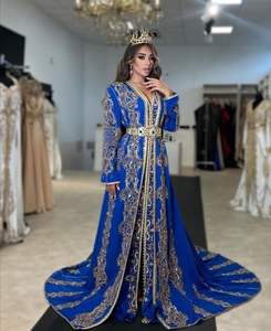 2025 @ Vestido de caftán azul real para mujer tradicional argelina con cuentas de cristal adornadas, Dabka, perlas, trabajo de piedra Zari - Product Image 2