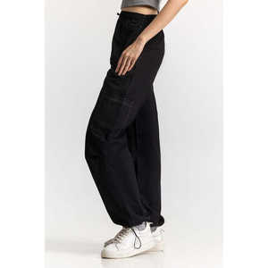 Pantalones Cargo Negros Básicos de Cintura Alta de Lona WM-JNS-WS23-020 con Característica Transpirable - Product Image 4