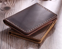 Dompet Kartu Kredit Kulit Asli Buatan Tangan Pria Vintage Minimalis Tahan Air Tipis Pendek Terbuka untuk Saku Depan Dapat Disesuaikan