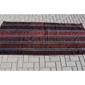 Tapis Ethnique Classique en Laine Marron et Rouge Rayé Rectangle de 3.1X7.1 pieds pour Salon ou Couloir 10mm Épaisseur Latex Soutenu - Product Image 3