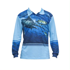 เสื้อตกปลาแบบยูนิเซ็กซ์ แขนยาว พิมพ์ลายทูน่าด้วยเทคนิค Sublimation ป้องกันรังสียูวี UPF 35 ผลิตจากโพลีเอสเตอร์ 100% รับสกรีนโลโก้ เหมาะสำหรับกิจกรรมกลางแจ้ง - Product Image 6