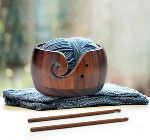 Handmade Acacia Wooden Yarn Bowl for Hand Knitting Eco-Friendly Fashion Design Customized Color High Quality Hot Selling - Product Image 5