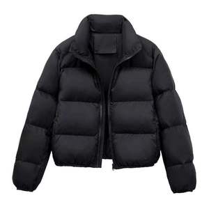 Manteau court rembourré d'hiver pour femmes, veste zippée, col montant, chaud, couleur unie, vêtements d'extérieur, veste matelassée décontractée. - Product Image 2