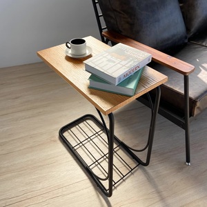 Lightweight Industrial Style Sofa Table with Metal <b>Frame</b> and <b>Oak</b> Top for Living Room Home Furniture - Product Image 2