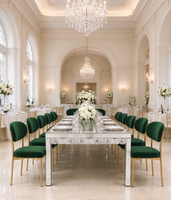 Table à manger longue moderne en verre avec miroir, 10-12 personnes, décorations florales gravées à la main, idéale pour événements, mariages, gâteaux et fêtes
