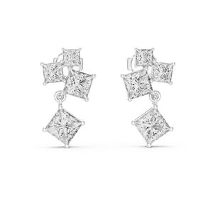Pendientes de Diamantes Cultivados en Laboratorio con Corte Princesa para Mujer, en Oro Blanco de 14K, Minimalistas, de Lujo, Certificados, Elegantes para Uso Diario - Product Image 1