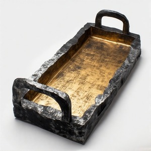 CelestialTray Rectangle Sleek Plateau de service en aluminium avec poignées artisanales pour l'artisanat luxueux en métal à la maison - Product Image 6