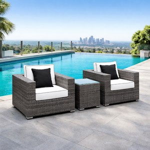 Ensemble de café en rotin moderne de qualité supérieure pour l'extérieur avec coussins résistants aux UV, meubles de jardin et de piscine pour les cours, les hôtels et les zones de loisirs - Product Image 1