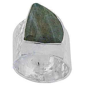 Art Palace Vintage Geometric <b>925</b> <b>Silver</b> <b>Ring</b> with Natural Green Stone Bezel Setting Women's Everyday Wear Jewelry From Rajasthan - Product Image 1
