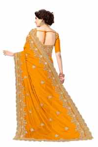 Trendmalls Women's Embroidery <b>Saree</b> with Unstitched Blouse Piece (K810-<b>Orange</b>) Casual Wedding All Seasons in Wholesale Price - Product Image 3