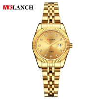 Relojes de Lujo para Pareja Arlanch 304 para Hombre y Mujer, Clásicos y de Moda, Totalmente Dorados, Multifunción, Impermeables, con Calendario, de Cuarzo