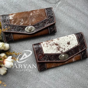 Portefeuille sculpté usiné à la main pochette coque de téléphone portefeuille élégant en fourrure de vachette multi-usages portefeuilles en cuir occidental - Product Image 1