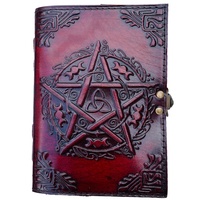 Pentagramme En Relié Vintage Relié Journal En Cuir Véritable Pour L'écriture Brun Wiccan Carnet De Notes En Relief Journal Deckle Art Papiers