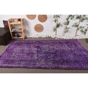 Alfombra Vintage de lana morada 4,8 'X 8,6 ', sala de estar bohemio de gran tamaño para diseño clásico, pasillo, rectángulo, estilo rompecabezas, látex - Product Image 1