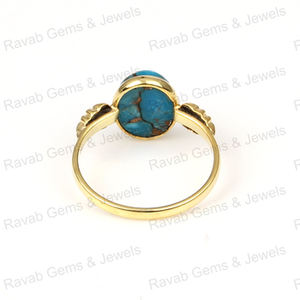 Los más vendidos de las mujeres Vintage 10x14mm forma ovalada hecha a mano genuina Smithsonite cobre 925 plata esterlina 18K oro relleno anillos finos - Product Image 4