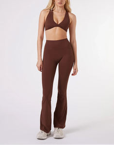 Venta al por mayor de alta calidad cintura elástica Flare Yoga Leggings mujeres de cintura alta estiramiento Flare Leggings Fitness gimnasio entrenamiento - Product Image 2