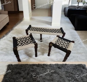 Premium Quality Eco-Friendly Wooden Ottoman <b>Stool</b> Farmhouse Modern Design Space Saving Apartment Use Bone Inlay Console - Product Image 2