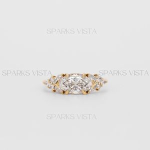 แหวนหมั้นเพชรรูปทรงมาคีส์คุณภาพพรีเมี่ยมพร้อมลูกแพร์และหินกลมแหวนแต่งงานออกแบบเป็นเอกลักษณ์ - Product Image 5