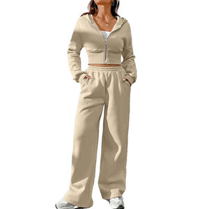 Nouvel ensemble de survêtement unisexe en molleton polaire à capuche zippé, style streetwear, 100 % coton, 2 pièces - Product Image 1